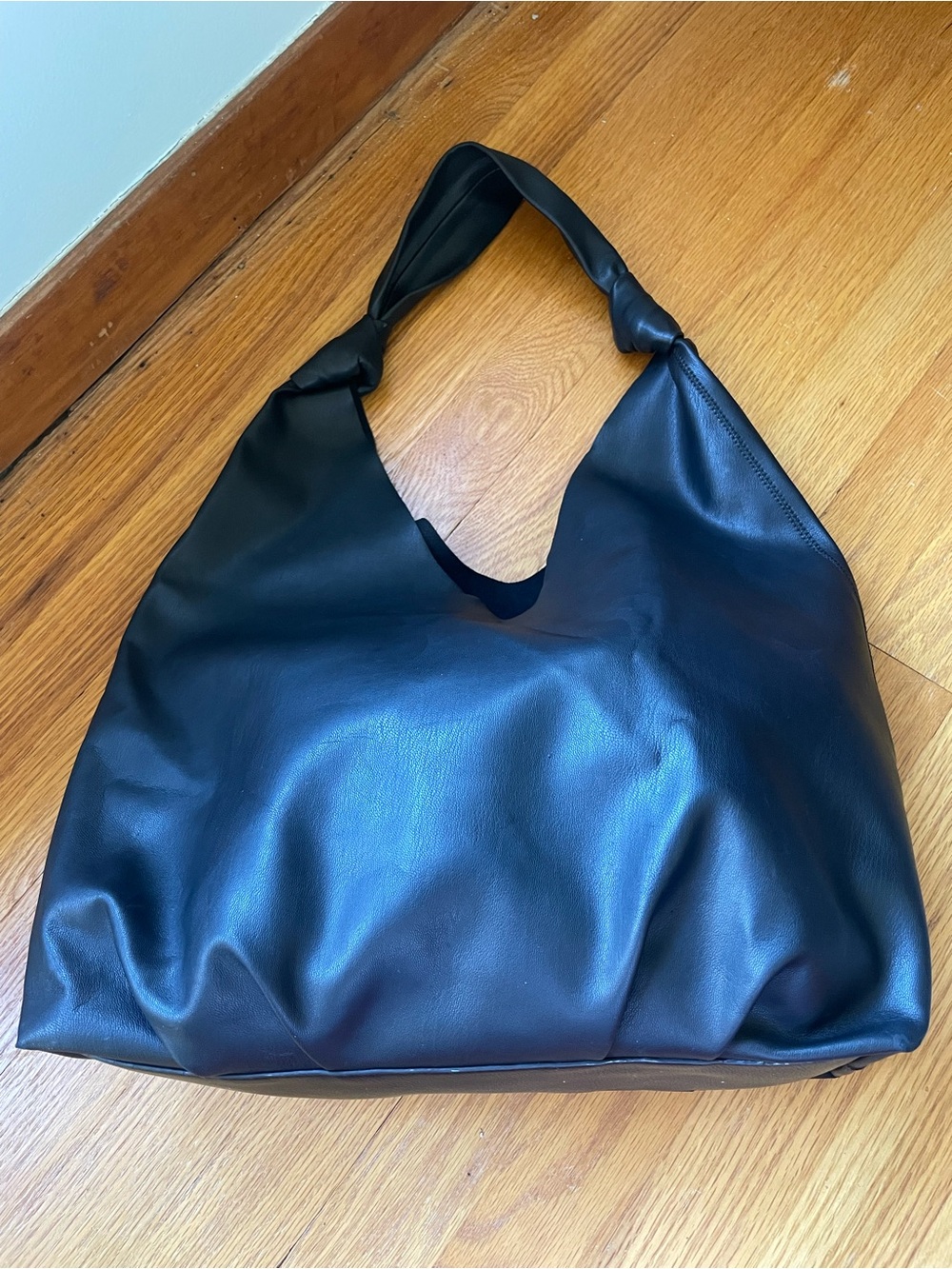 Elizabeth and James Black Knotted-Handle Hobo Bag